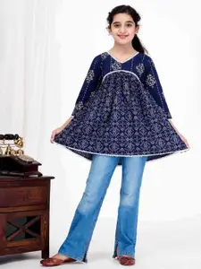 DMP FASHION Girls Ethnic Motifs Printed V-Neck Regular Sleeves Cotton Empire Top