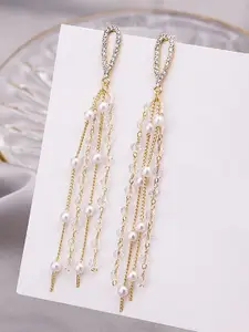 Celestique Korean Gold-Plated Pearls Beaded Contemporary Drop Earrings