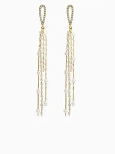 Celestique Korean Gold-Plated Pearls Beaded Contemporary Drop Earrings