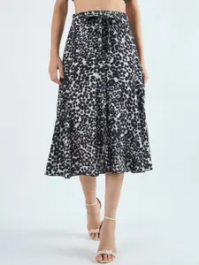 Bitterlime Leopard Printed A-Line Knee Length Skirt
