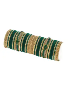 RIJOLI Set Of 64 Gold-Plated Stone-Studded & Beaded Bangles