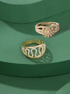 Zaveri Pearls Pack of 2 Cubic Zirconia Stone-Studded Adjustable Finger Rings