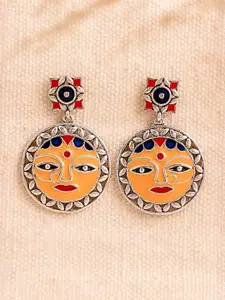 Voylla Silver-Plated Circular Shaped Oxidised Enamel Studs Earrings