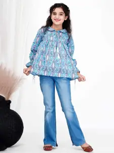 DMP FASHION Girls Floral Print Cotton Blouson Top