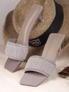 Try Me Women Solid Open Back Kitten Round Toe Regular Sandals