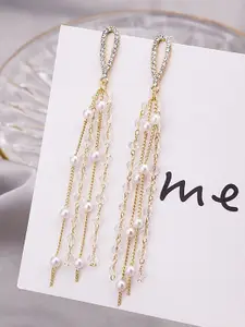 Celestique  Korean Gold-Plated Pearls Beaded Contemporary Drop Earrings