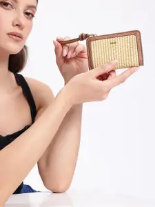 MANGO Women Basketweave Textured Zip Around Wallet