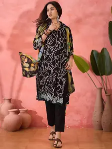 KALINI Floral Printed Thread Work Unstitched Dress Material