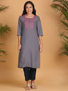 Anouk Floral Embroidered Round Neck Straight Kurta