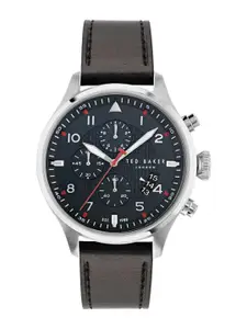 Ted Baker Men Brass Dial & Leather Bracelet Style Straps Analogue Watch BKPFMF404