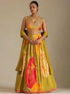 Soch Floral Embroidered Mirror Work Ready to Wear Lehenga & Blouse With Dupatta