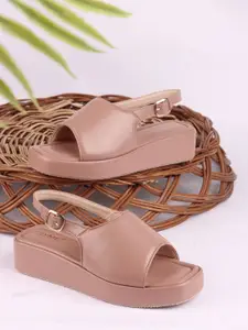 Try Me Open Toe Platform Sandals with Buckles