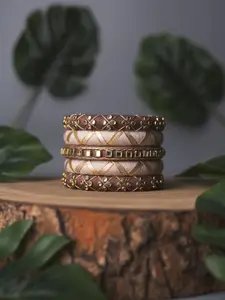 Taasha Craft Set Of 5 Stone-Studded & Beaded Bangles