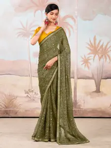 Anouk Ethnic Motifs Sequinned Pure Chiffon Saree