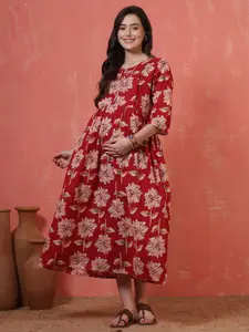 Nayo Women Floral Printed Maternity Cotton Maxi Dress