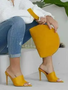 GLO GLAMP Women Mustard Mellow Pencil Heels Sandals