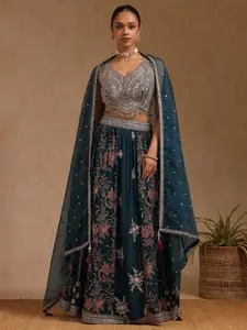Soch Floral Embroidered Mirror Work Ready to Wear Lehenga & Blouse With Dupatta