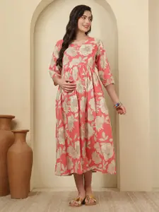 Nayo Women Floral Print Maternity Maxi Dress