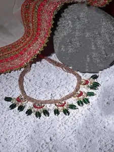 DUGRISTYLE Gold-Plated Kundan Studded & Beaded Necklace