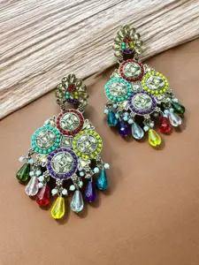 Sangria Silver-Plated Pearls Kundan Stone Studded & Beaded Circular Drop Earrings
