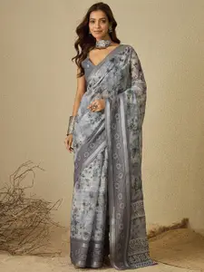 Saree mall Ethnic Motifs Sequinned Pure Linen Bagh Sarees