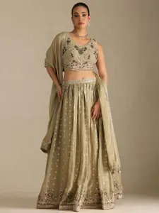 Soch Floral Embroidered Mirror Work Ready to Wear Lehenga & Blouse With Dupatta