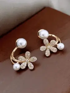 SUBHAGALANKAR Gold-Plated Artificial Stones Studded & Beaded Floral Studs