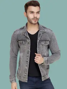 KLIZEN Spread Collar Washed Denim Jacket