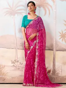 Anouk Floral Sequinned Pure Chiffon Saree
