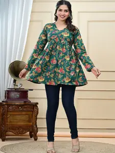 Aarti  Fashion Aarti Fashion Women Floral Printed V-Neck Cotton Top