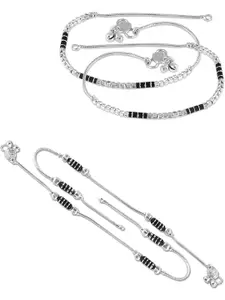 Heer Collection Set Of 2 Silver-Plated Ghungroo Beaded Anklets