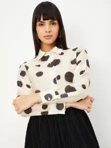 max Women Polka Dot Printed Spread Collar Relaxed Fit Casual Shirt