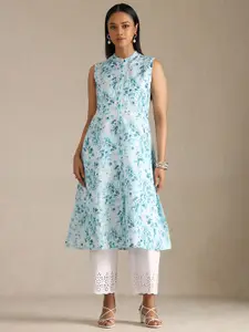 Soch Floral Printed Mandarin Collar Sleeveless Linen A-Line Kurta