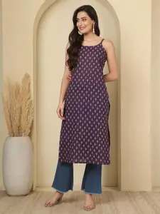 Nayo Floral Printed Shoulder Straps Straight Kurta