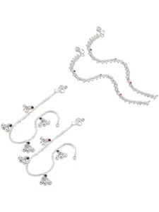 Lila Set Of 4 Silver-Plated Artificial Stones Studded Anklets