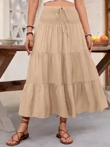 all about you Smocked Detail Tiered Maxi Skirt