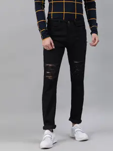Urbano Fashion Men Heavy Distressed Black Slim Fit Stretchable Jeans