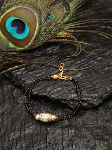 DUGRISTYLE Gold-Plated American Diamond Studded & Beaded Mangalsutra Bracelet