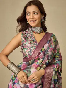 Saree mall Printed Organza Sungudi Sarees