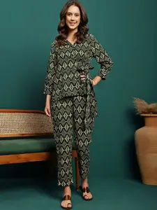 Sangria Geometric Printed Top & Trousers Co-Ords