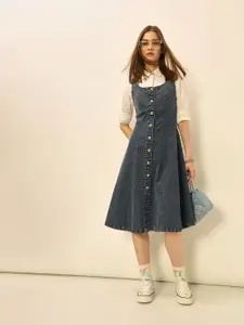 ONLY Solid Denim Fit & Flare Dress