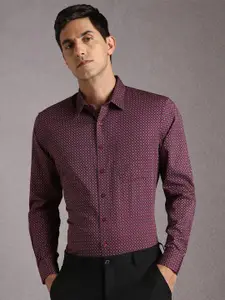 Louis Philippe Slim Fit Geometric Printed Long Sleeves Pure Cotton Formal Shirt