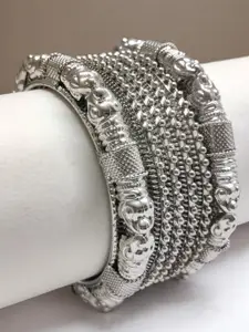 OOMPH Set Of 6 Elephant Design Oxidised Kada Bangles