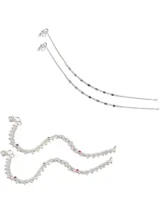 Lila Set Of 4 Artificial Stones Studded Anklets