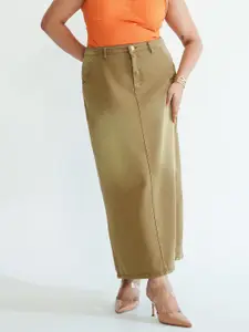 FREAKINS Pure Cotton Curve Long Straight Denim Skirt