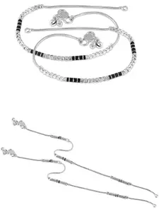 Heer Collection Set Of 2 Silver-Plated Ghungroo Beaded Anklet