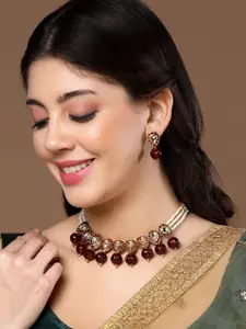 DUGRISTYLE Gold-Plated Kundan Studded Necklace