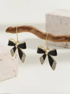 SUBHAGALANKAR Gold-Plated Artificial Stones Studded Quirky Shaped Drop Earrings