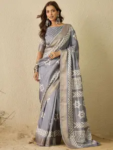 Saree mall Ethnic Motifs Zari Silk Blend Ready to Wear Block Print Sarees