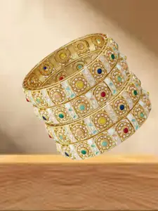 ATIBELLE Set Of 2 Gold-Plated Stone-Studded & Beaded Bangles